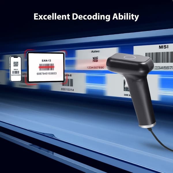 Scanner Handscanner Bar Code Scanner 2.4G trådlös streckkodsläsare handhållen Svart