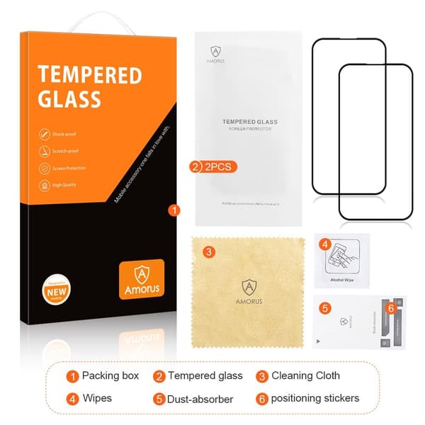 AMORUS 2-pack Skärmskydd till iPhone 17 Tempered Glass Svart