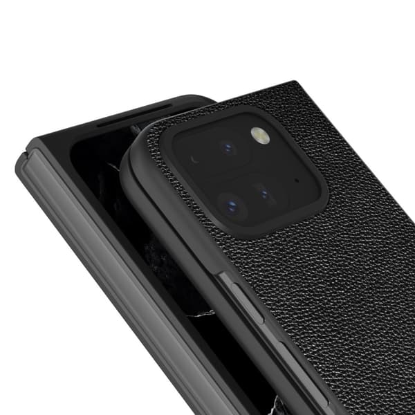 ABEEL til Google Pixel 9 Pro Fold 5G Telefoncover Litchi Tekstur Ægte Koskind - Sort Black