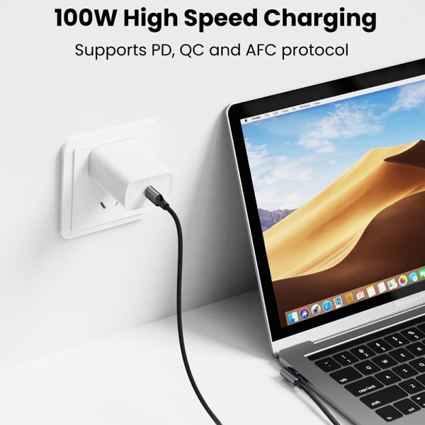 UGREEN 1m 100W snabbladdning sladd kabel USB-C datakabel böjd Svart