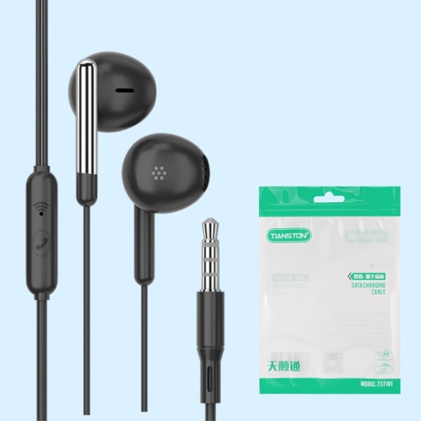 TIANSTON 3.5mm AUX in-ear wired headphones with microphone Black