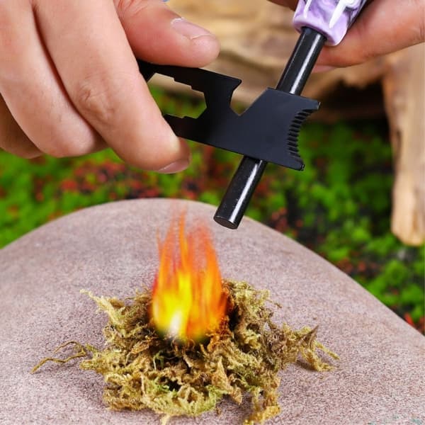 Camp Fire Starter Flintskraber Fire Rod Striker Flaskeåbner Black one size