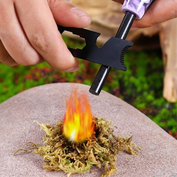 Camp Fire Starter Flintskrapa Fire Rod Striker Flasköppnare Svart one size