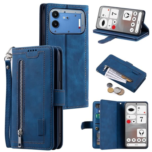 Mobilcover med kortlommer og håndledsrem til Nothing Phone (4b) Blue