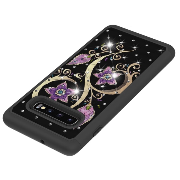 Samsung Galaxy S10+ Pattern PC TPU Phone Shell - Vivid Flower Black