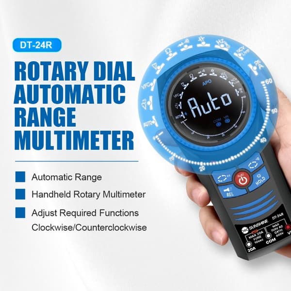 SUNSHINE Roterende Multimeter Auto Range Håndholdt Spændingsmodstand Kontinuitetstester Black