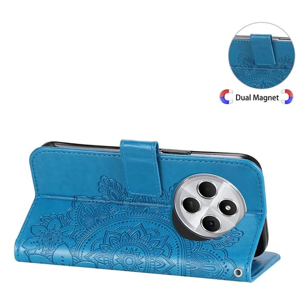 For Xiaomi Redmi 14C Veske Blomster Telefondeksel Blue