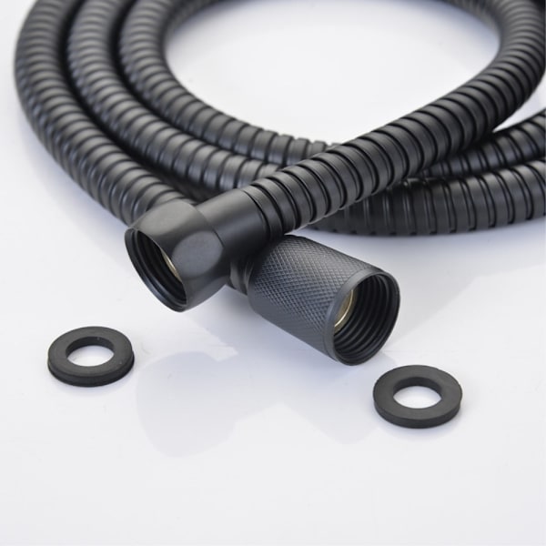 Vandbesparende 10 positioner Håndholdt brusehoved filter rustfri stålslange Bruser Black