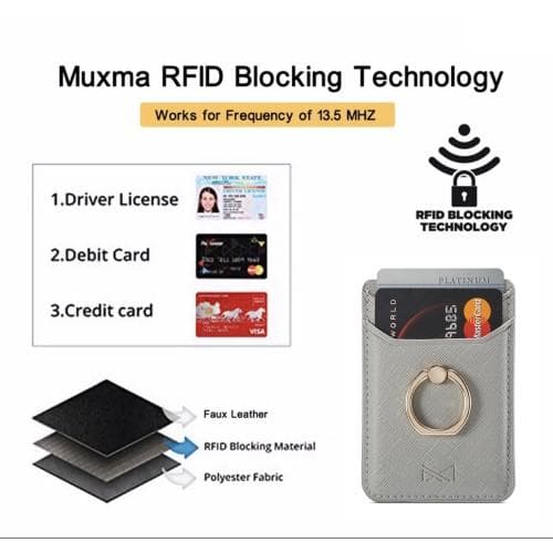 MUXMA Korthållare Ring Ställ RFID Blockerande Kreditkort - Grå grå