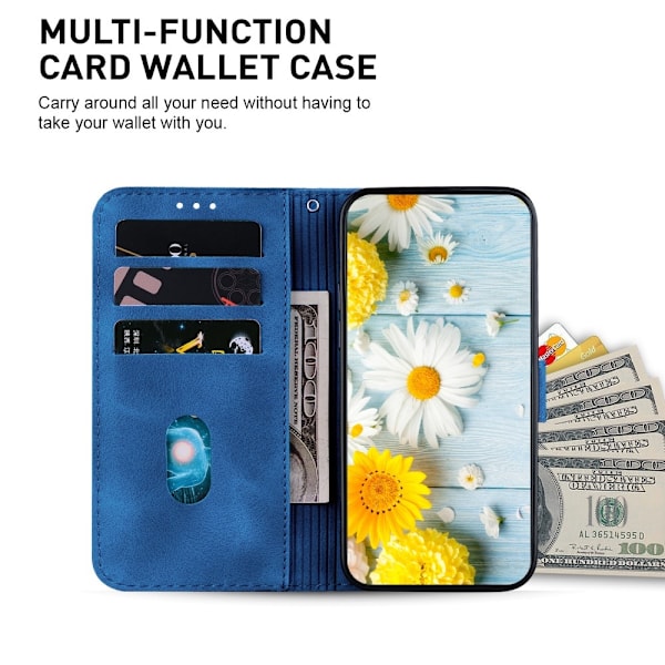 För Xiaomi Redmi 14C Fodral Ställ Plånboksfodral Blommönster - Blå Blå