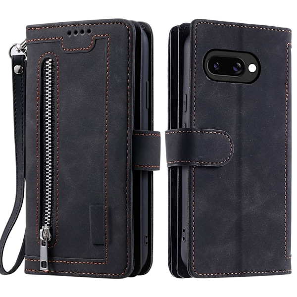 Til Google Pixel 9A Etui med Lynlåslomme og 9 Kortlommer Black