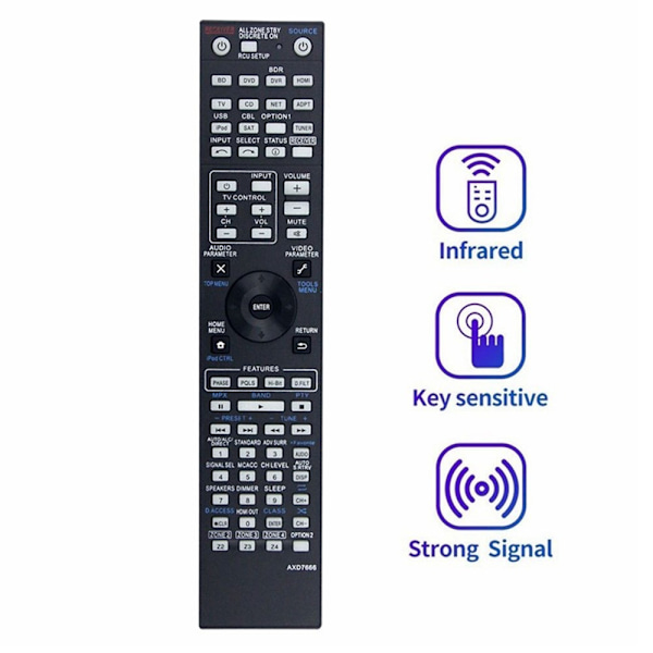 Fjernkontroll Utskiftning for AXD7666 for Pioneer AV-receiver Stereo System Black