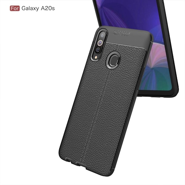 Samsung Galaxy A20s TPU skal Litchi Texture - Svart Svart