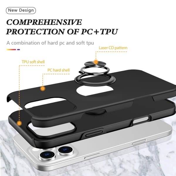 Til iPhone 16 Pro Max Fingerring Kickstand Hybrid Taske - Sort Black