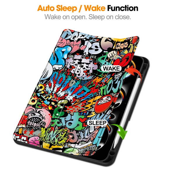 iPad Pro 11 (2024) Kolminkertainen Teline Tabletin Suojakuori Kynäpidikkeellä - Graffiti Multicolor