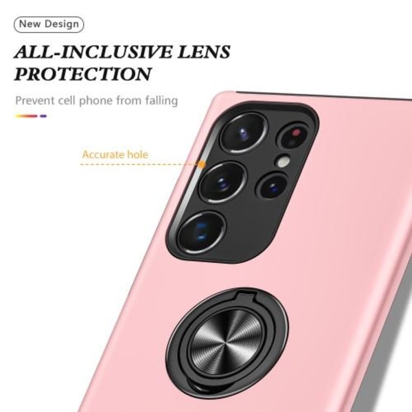 Samsung Galaxy S23 Ultra Fingerring Kickstand Hybrid Taske - Lys Pink