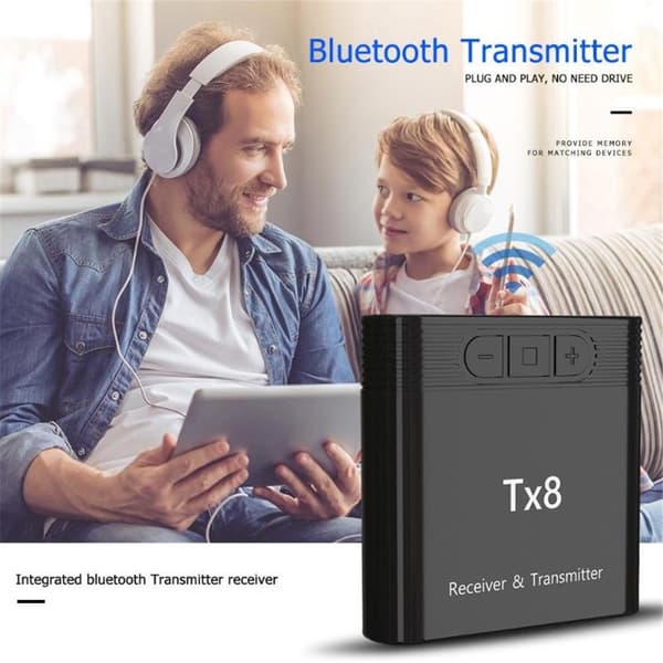 Tx8 2-i-1 Bluetooth 5.0 sender-mottakeradapter for TV PC hodetelefoner musikk lyd Black