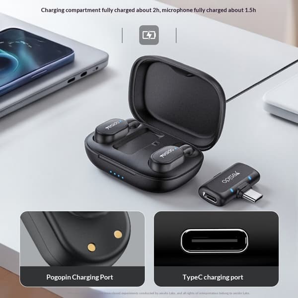 Myggmikrofon, USB-C-kontakt, AI-støyreduksjon, 2 mikrofoner + 1 mottaker Black