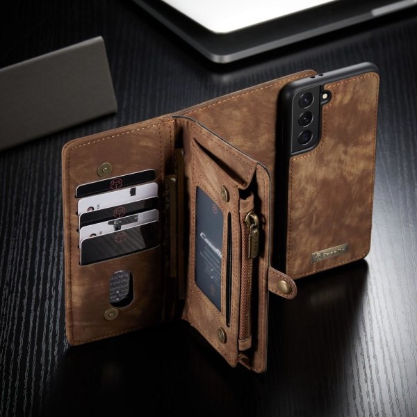 CASEME Samsung Galaxy S21+ (Plus) Retro läder plånboksfodral Brun Brun