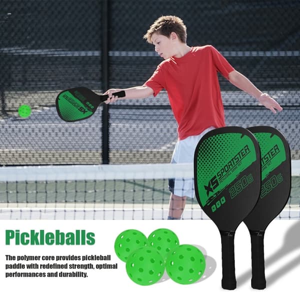 Pickle Ball Ketsjer Sæt Paddle Kit 2 Ketsjere 4 Pickle Balls Green