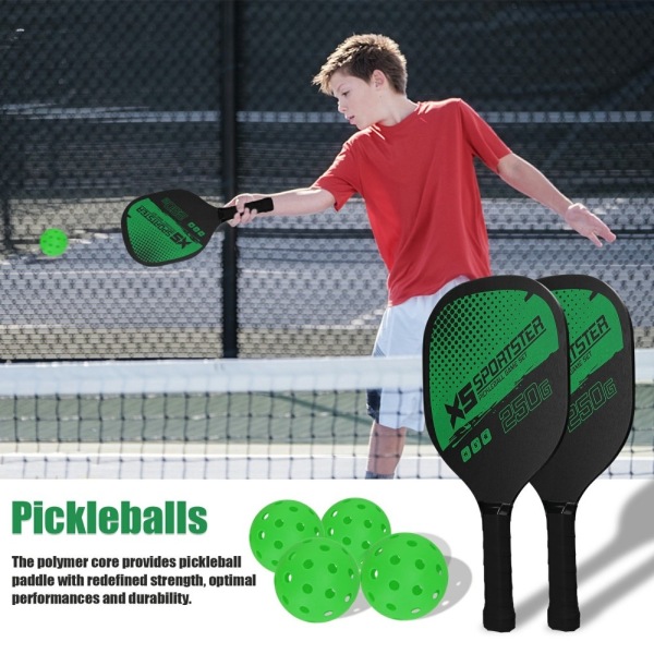 Pickle Ball Racket Set Paddle Kit 2 racketar 4 Pickle Bollar Grön