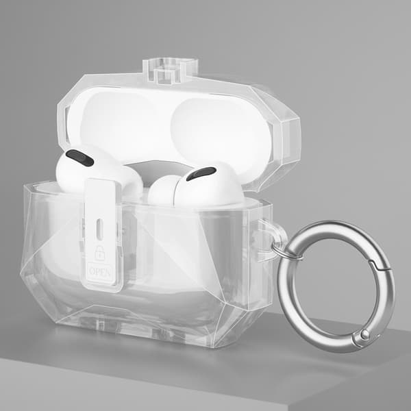 COTECI AirPods Pro 3:lle suojakuori metallikoukulla - läpinäkyvä Transparent