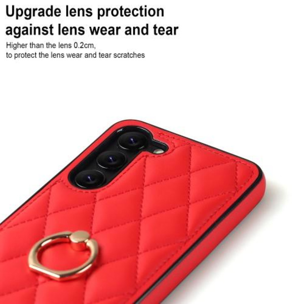Samsung Galaxy S23 Rhombus Grid Mønsterveske Fingerring - Rød Red
