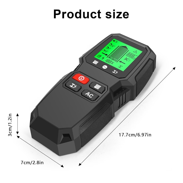 5 i 1 LCD Wall Stud Finder Edge Center Trä ström Metall AC Live Wire Detektor Svart