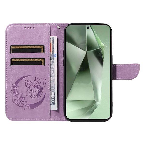 För Samsung Galaxy S24 FE Fodral Ställ Plånboksfodral Fjärilsmönster - Lila Lila