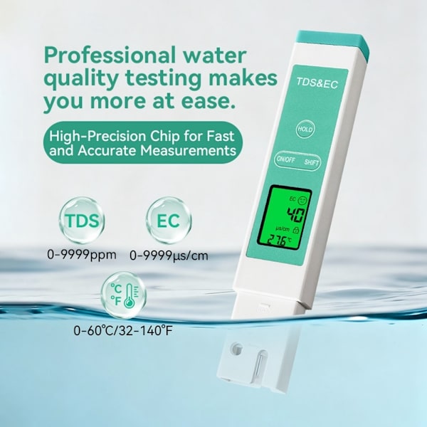 Testare Vattenkvalitet EC TDS Temperaturmätare Dricksvatten Digital Testpenna Grön