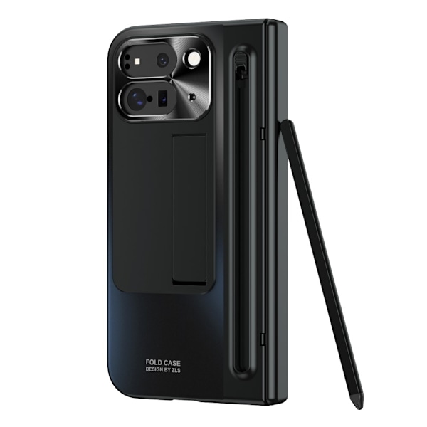Til Google Pixel 9 Pro Fold 5G Etui Kickstand med Hærdet Glasfilm, Stylus - Sort Black