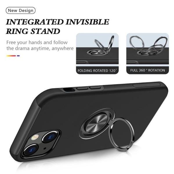iPhone 14 Fingerring Kickstand Hybrid Taske - Sort Black