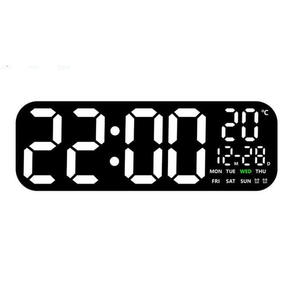 Stor LED-klocka 19,5" Väggklocka multifunktion kalender termometer fjärrkontroll Svart