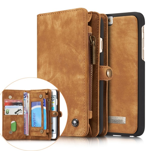 CASEME iPhone 6s 6 Retro Split läder plånboksfodral - Brun Brown
