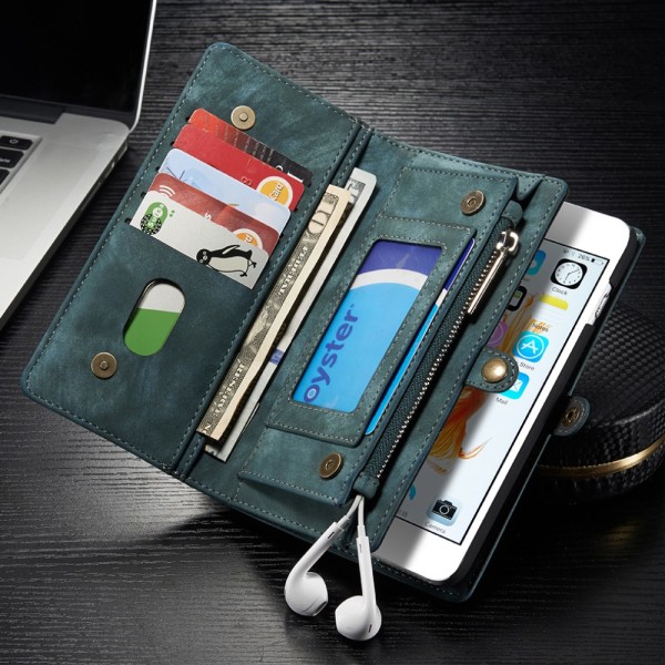 CASEME iPhone 6s 6 Plus Retro Split läder plånboksfodral Blå Blue