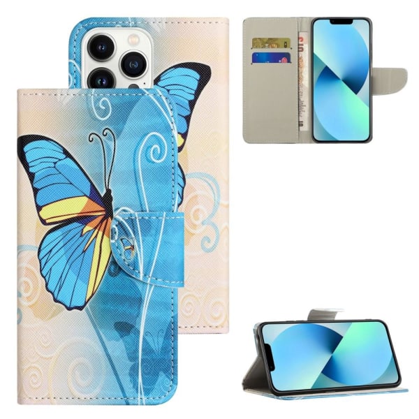 Til iPhone 15 Pro Wallet Stand Case Telefoncover - Butterfly Blue