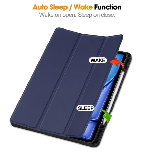 Til iPad Air 13 (2024) Etui Tre - fold Stativ Tablet Cover med Pen Holder Blue