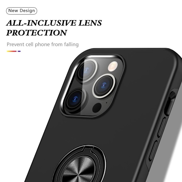 Til iPhone 15 Pro Finger Ring Kickstand Hybrid Taske - Sort Black