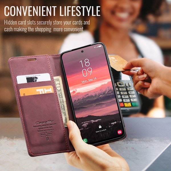 CASEME Retro Lompakkokotelo Samsung Galaxy S25 Edge Red