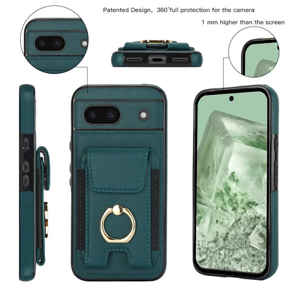 For Google Pixel 8a Kickstand Case Phone Cover with Card Slots Green