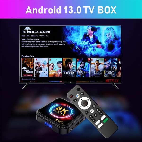 RK3528 TV-boksi 4+32 Gt Android 8K Ultra HD, 5G Wi-Fi, Bluetooth, mediasoitin Black