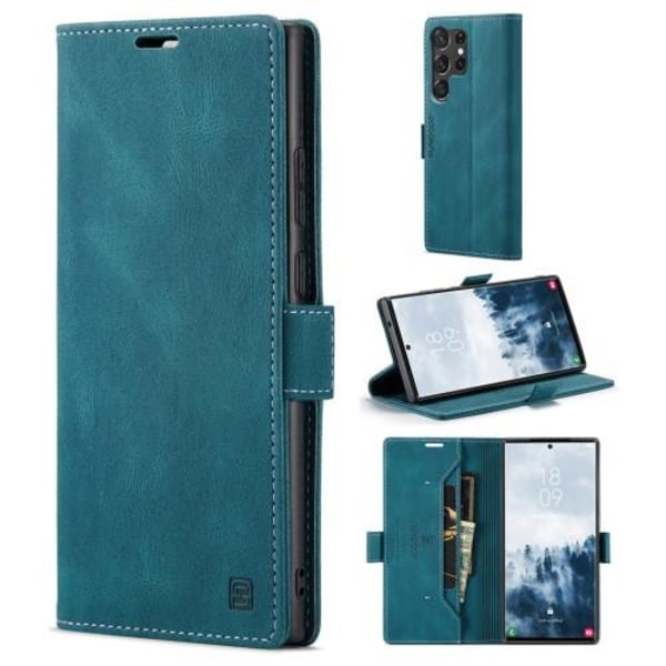 AUTSPACE A01 Retro tegnebog taske til Samsung Galaxy S23 Ultra - Blå Blue