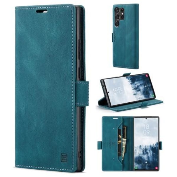 AUTSPACE A01 Retro tegnebog taske til Samsung Galaxy S23 Ultra - Blue