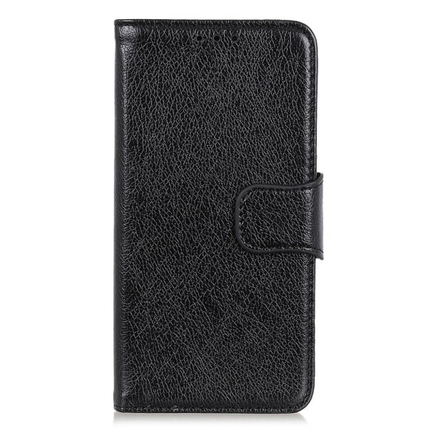 Nappa Texture Split Wallet Stativbetræk til Motorola Moto G54 - Black