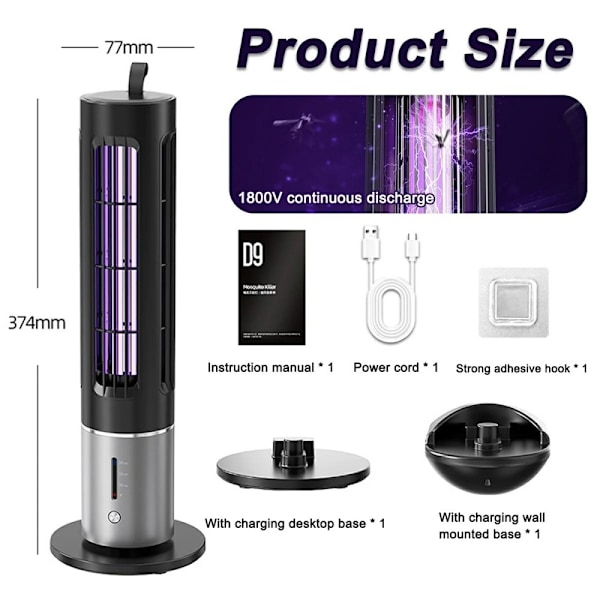 Bärbar mygglampa Uppladdningsbar Insektsfälla Mosquito Killer Bug Zapper Silver