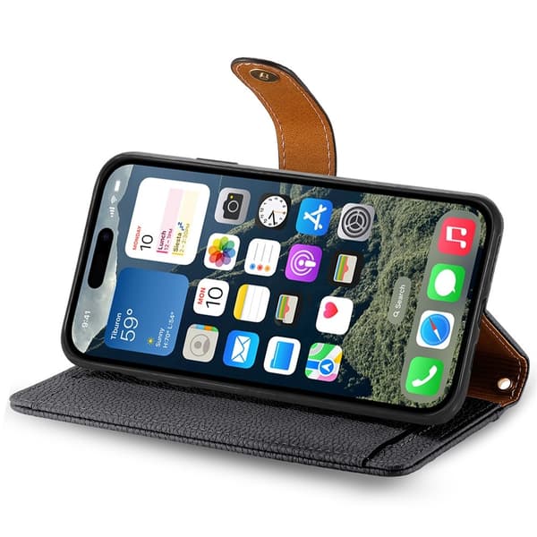 For iPhone 17 Cover RFID-blokering Lynlåslomme Tegnebogsetui med Rem - Sort Black