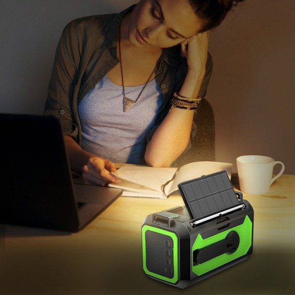 handvev Radio 12000mAh Power Bank Batteri ficklampa Sol laddning Svart