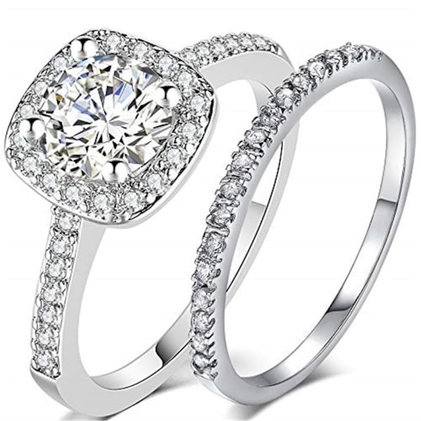 Pinottava 2 sormusta Cubic Zirkonia - koko 7 / Hopea Silver
