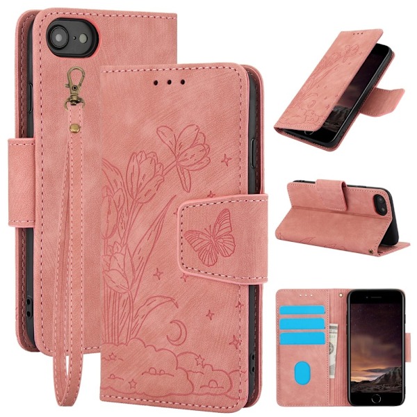 Til iPhone 17e / 16e Etui Sommerfugl Blomst Ridsefast Telefoncover Pink
