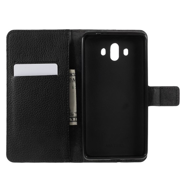 Litchi Skin nahkainen lompakon puhelimen cover Huawei Matille Black